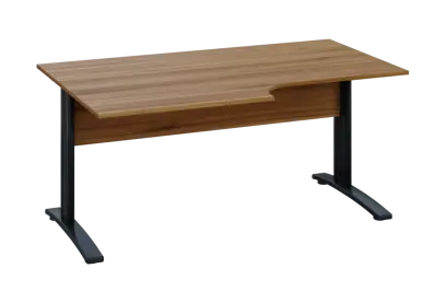 ERK 18 - 168 stůl kancelářský, rohový, levý, kovová podnož černá, deska 18 mm, široký 1600 mm, ořech světlý